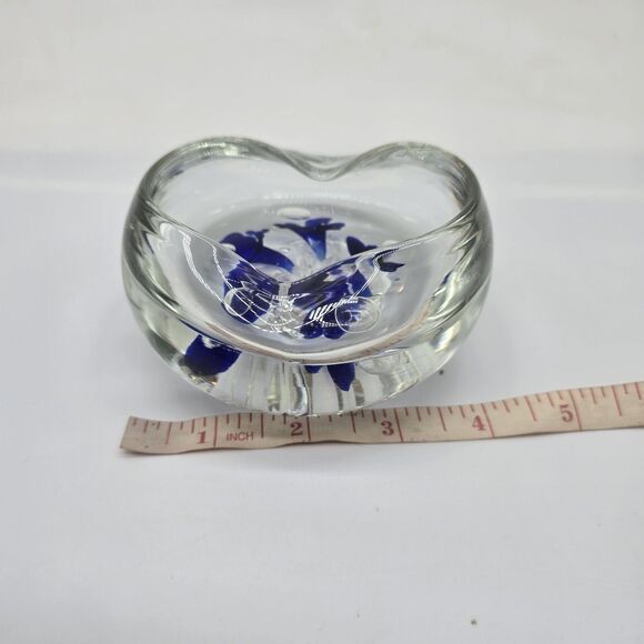 Vintage Jack Conner Paperweight 80s Glass Controlled Bubbles Blue Floral - Picture 7 of 8